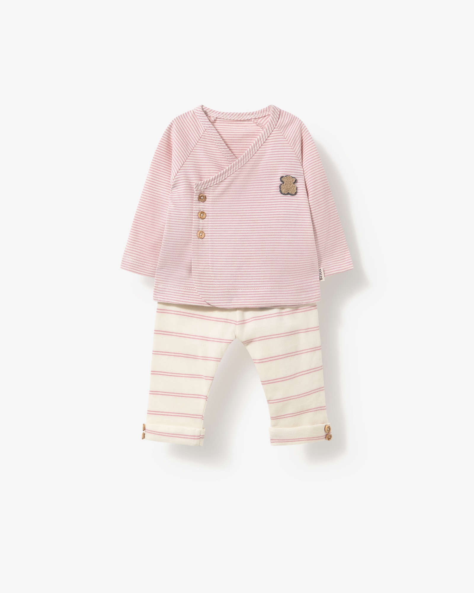 Conjunto de bebé niño en algodón a rayas con camiseta cruzada y legging - Tous - Rosa Rosa-1