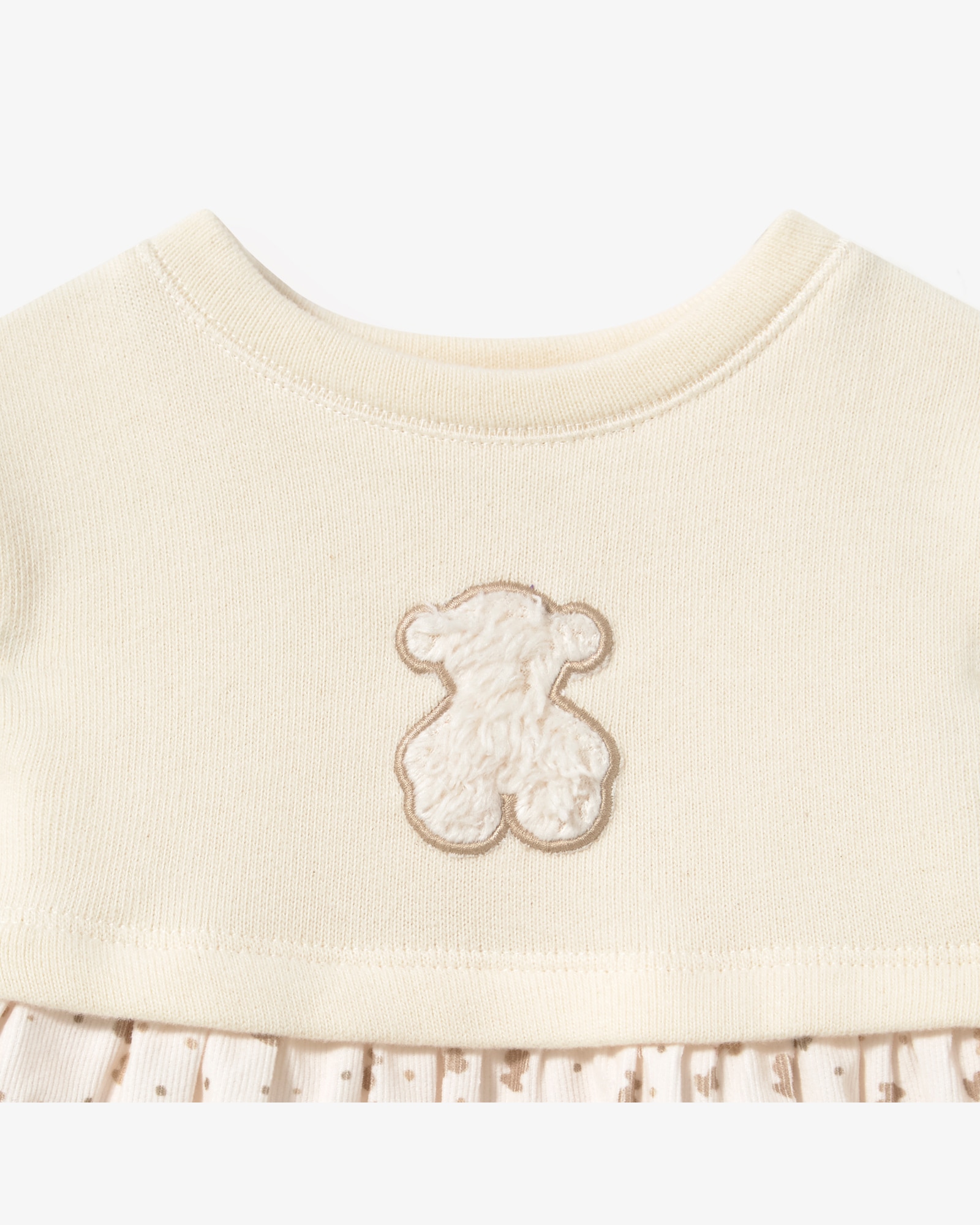 Imagen 2 de Vestido de niña combinado en liso y estampado en micro ositos - Tous - Crudo Crudo