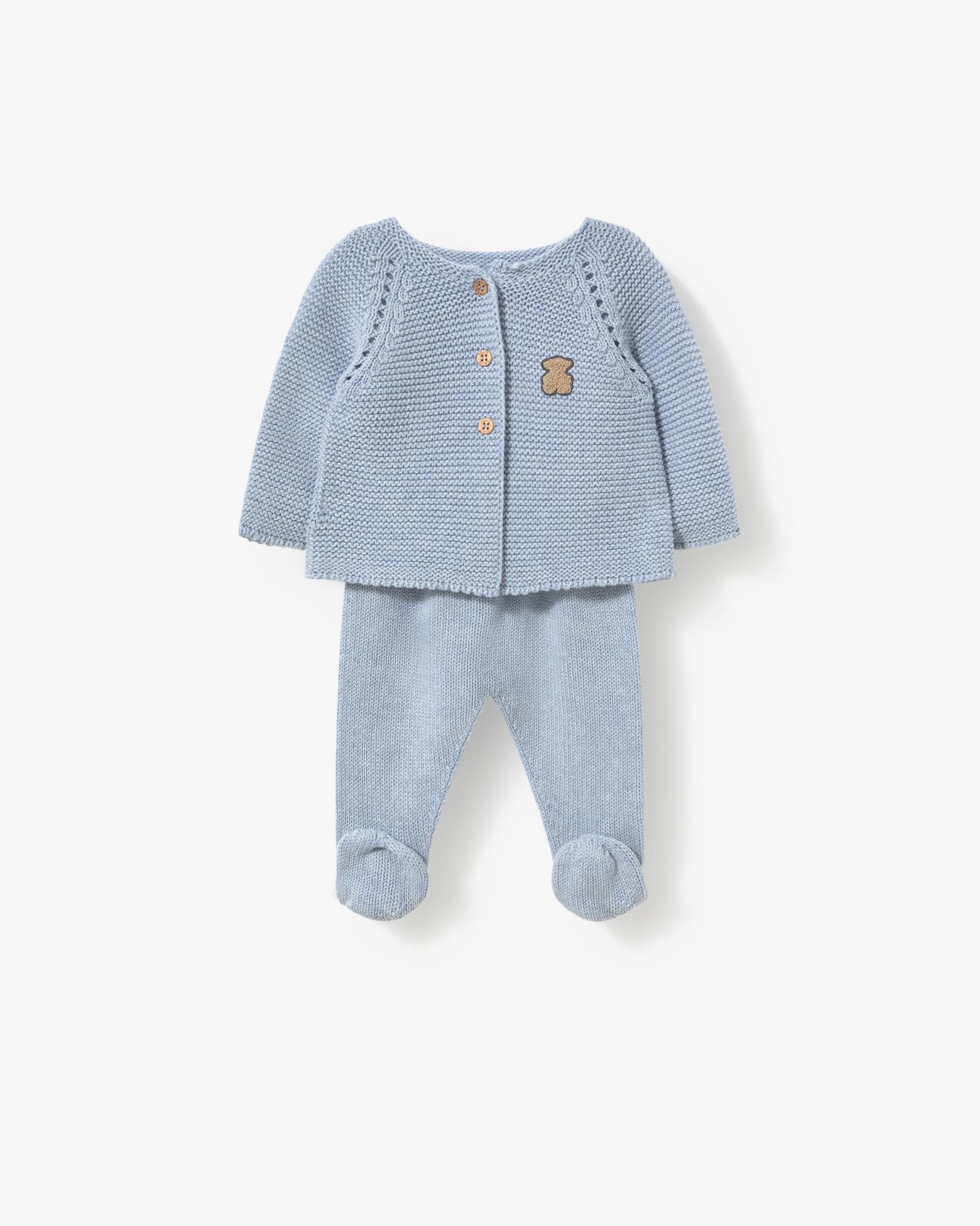 Conjunto de bebé niño en algodón tricotado liso con jersey abotonado y polaina - Tous - Azul Azul-1