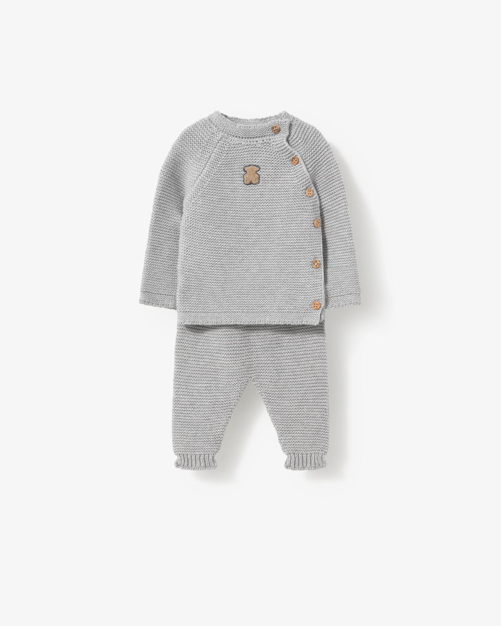 Conjunto de bebé niña en algodón tricotado liso con jersey abotonado y polaina - Tous - Gris Gris-1