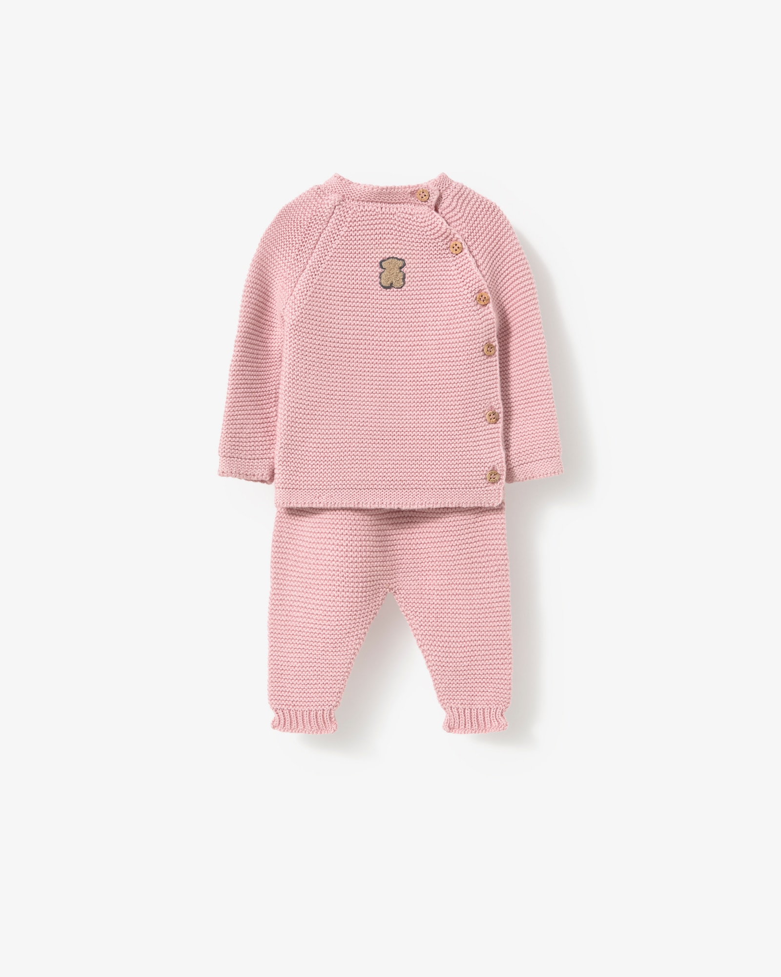 Conjunto de bebé niña en algodón tricotado liso con jersey abotonado y polaina - Tous - Rosa Rosa-1