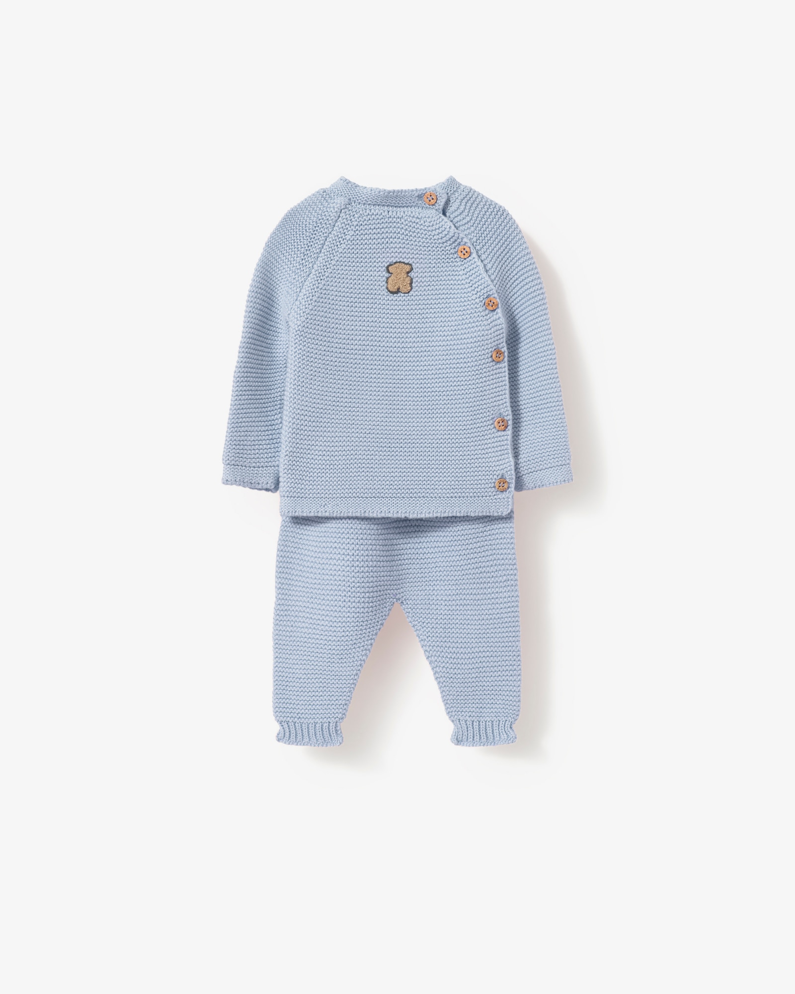 Imagen 0 de Conjunto de bebé niña en algodón tricotado liso con jersey abotonado y polaina Azul
