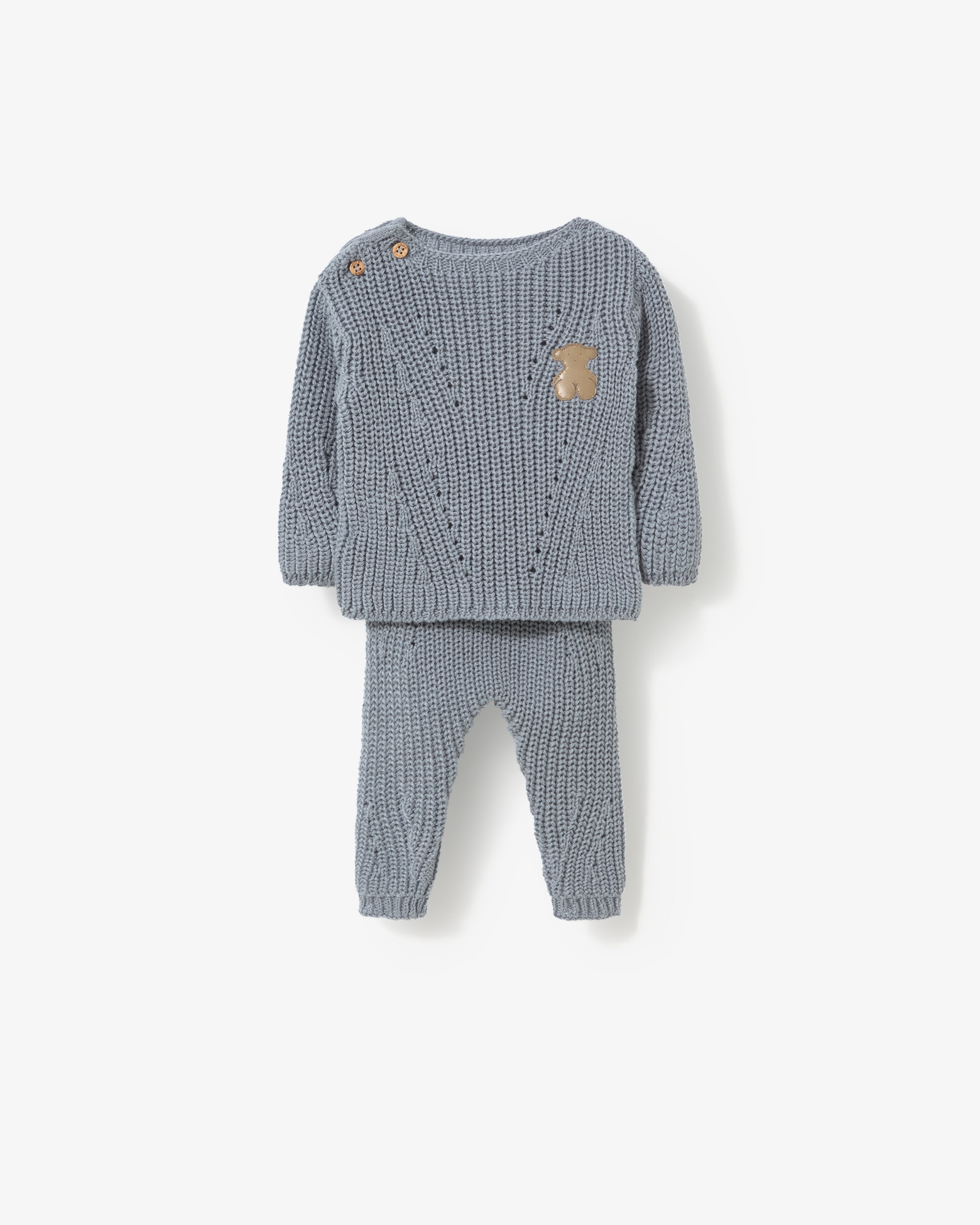 Imagen 1 de Conjunto de bebé niño en algodón tricotado liso con jersey y legging ajustable - Tous - Azul Azul