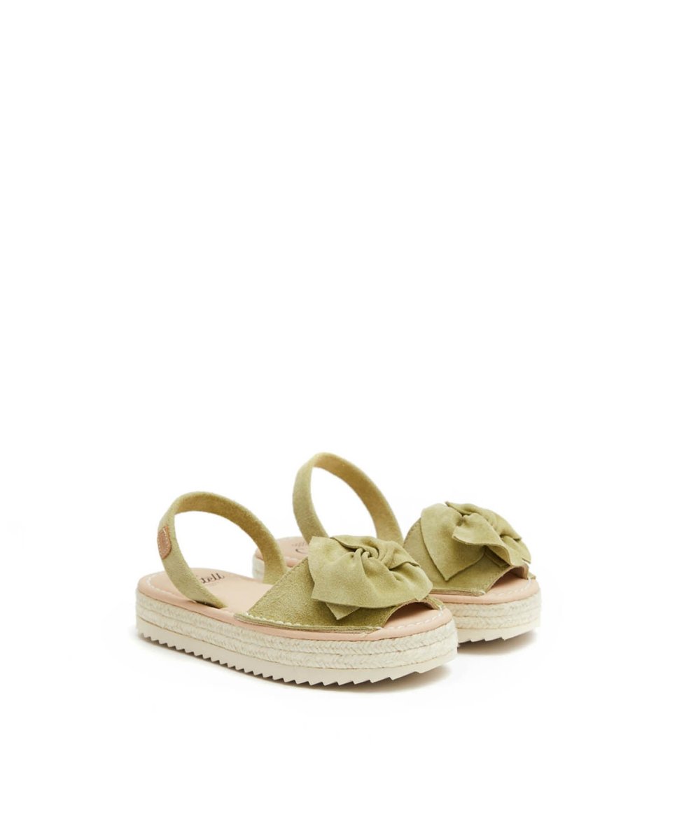 Sandalias de niña con lazo - CASTELL MENORCA - Verde claro Verde claro-2