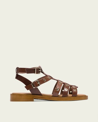 Sandalias Negras Mujer Sandalia Plana Piel Mostaza Martina