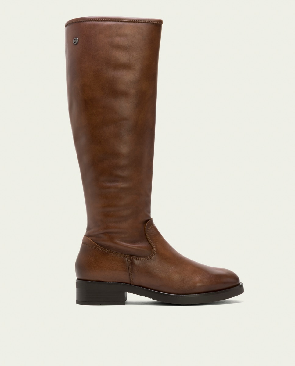 Bota alta de mujer de piel con cremallera - Porronet - Marrón Marrón-1