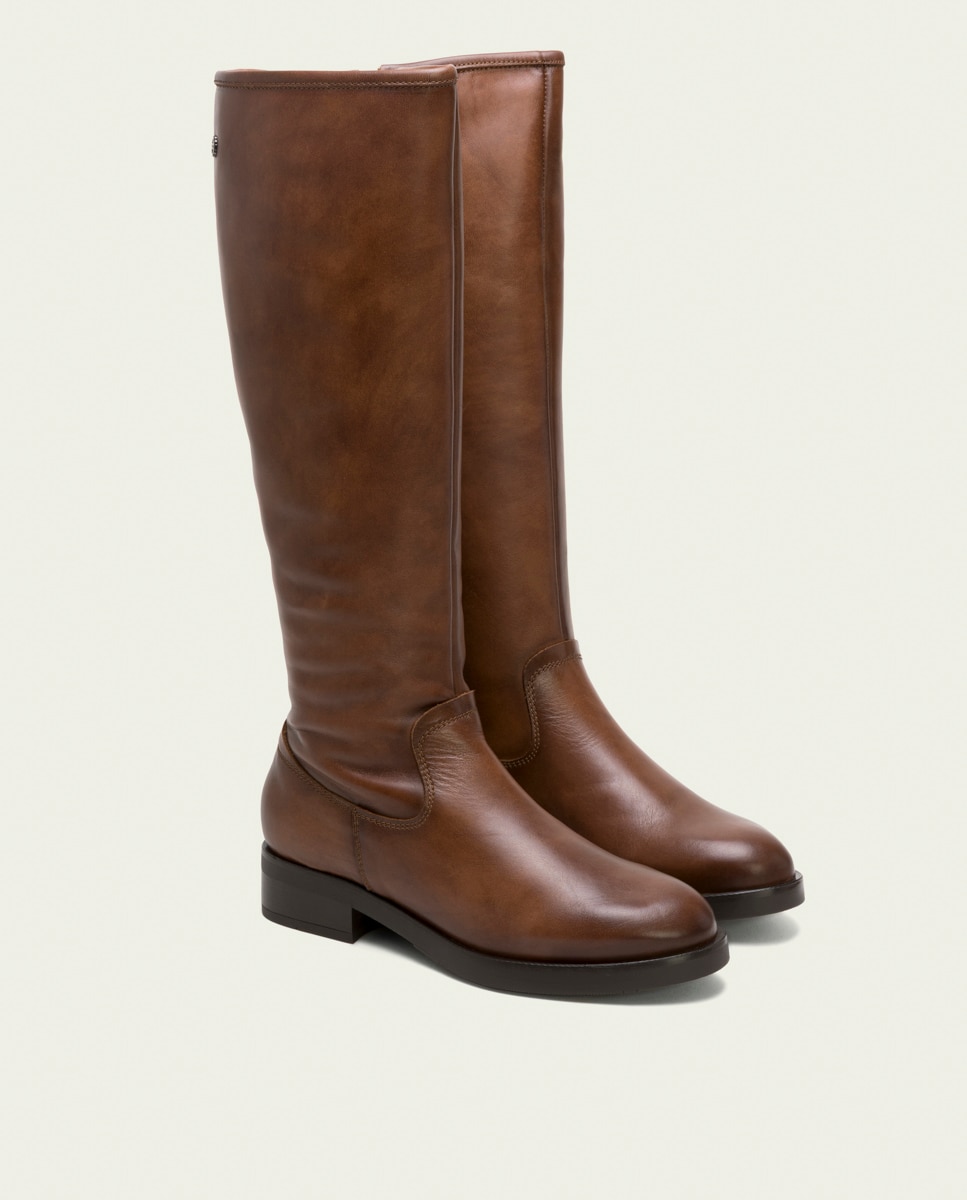 Bota alta de mujer de piel con cremallera - Porronet - Marrón Marrón-2