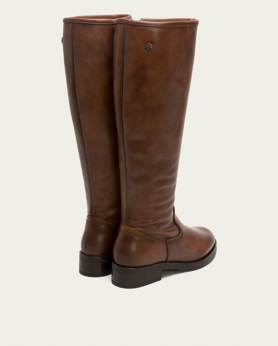 Bota alta de mujer de piel con cremallera - Porronet - Marrón Marrón-3