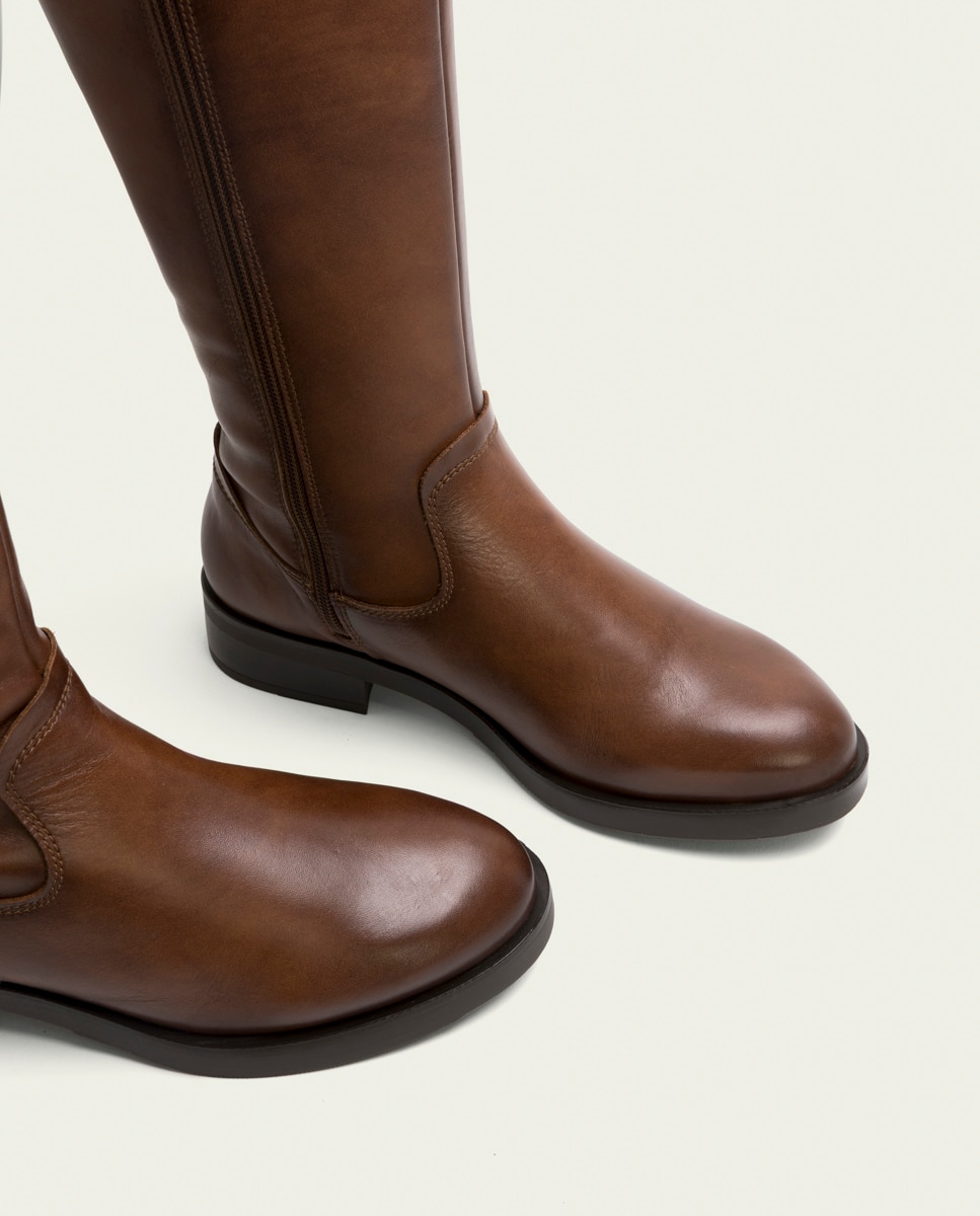 Bota alta de mujer de piel con cremallera - Porronet - Marrón Marrón-5