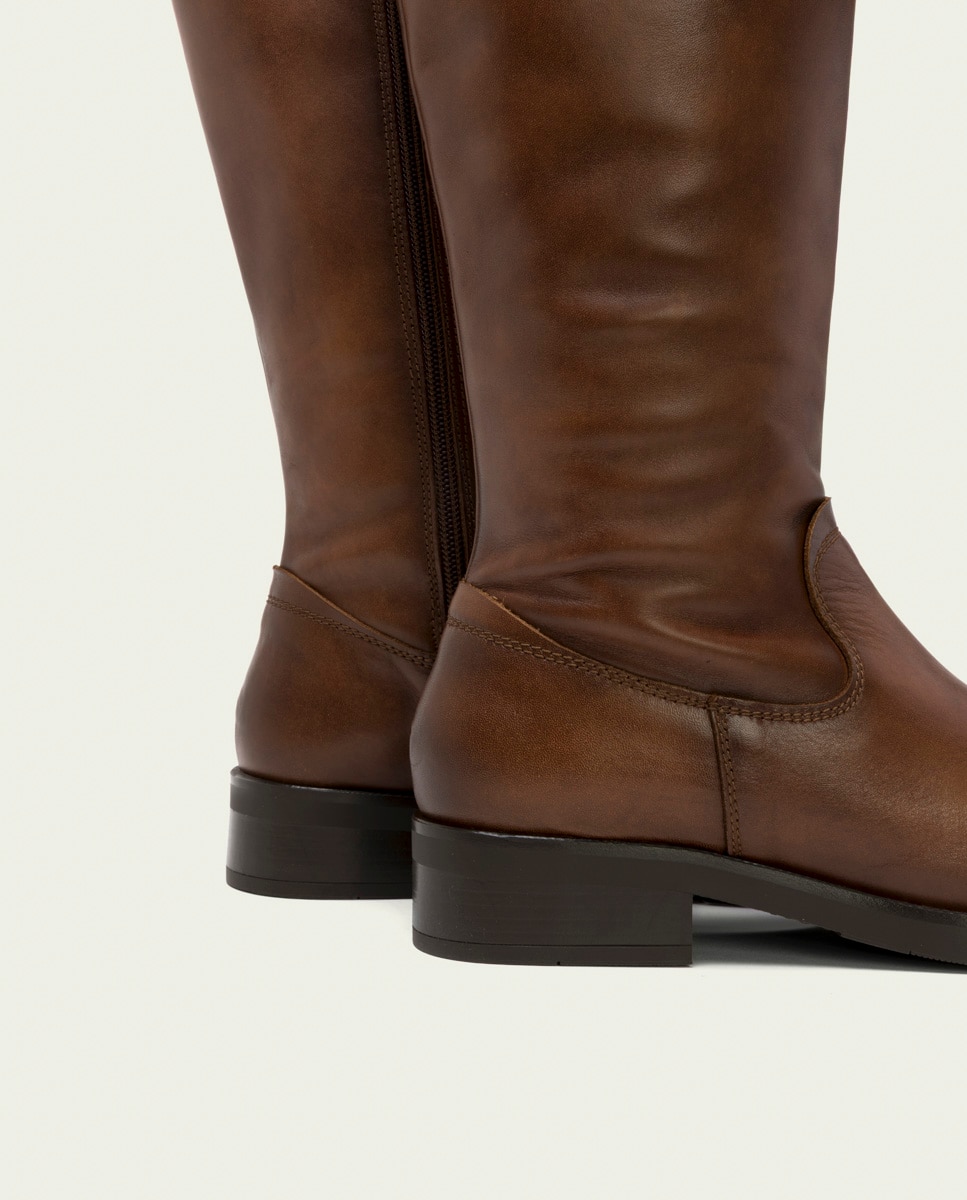 Bota alta de mujer de piel con cremallera - Porronet - Marrón Marrón-4