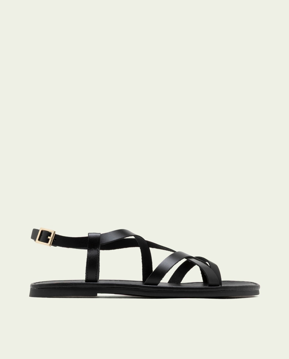Imagen 0 de Sandalias de dedo de mujer de piel con hebilla Negro