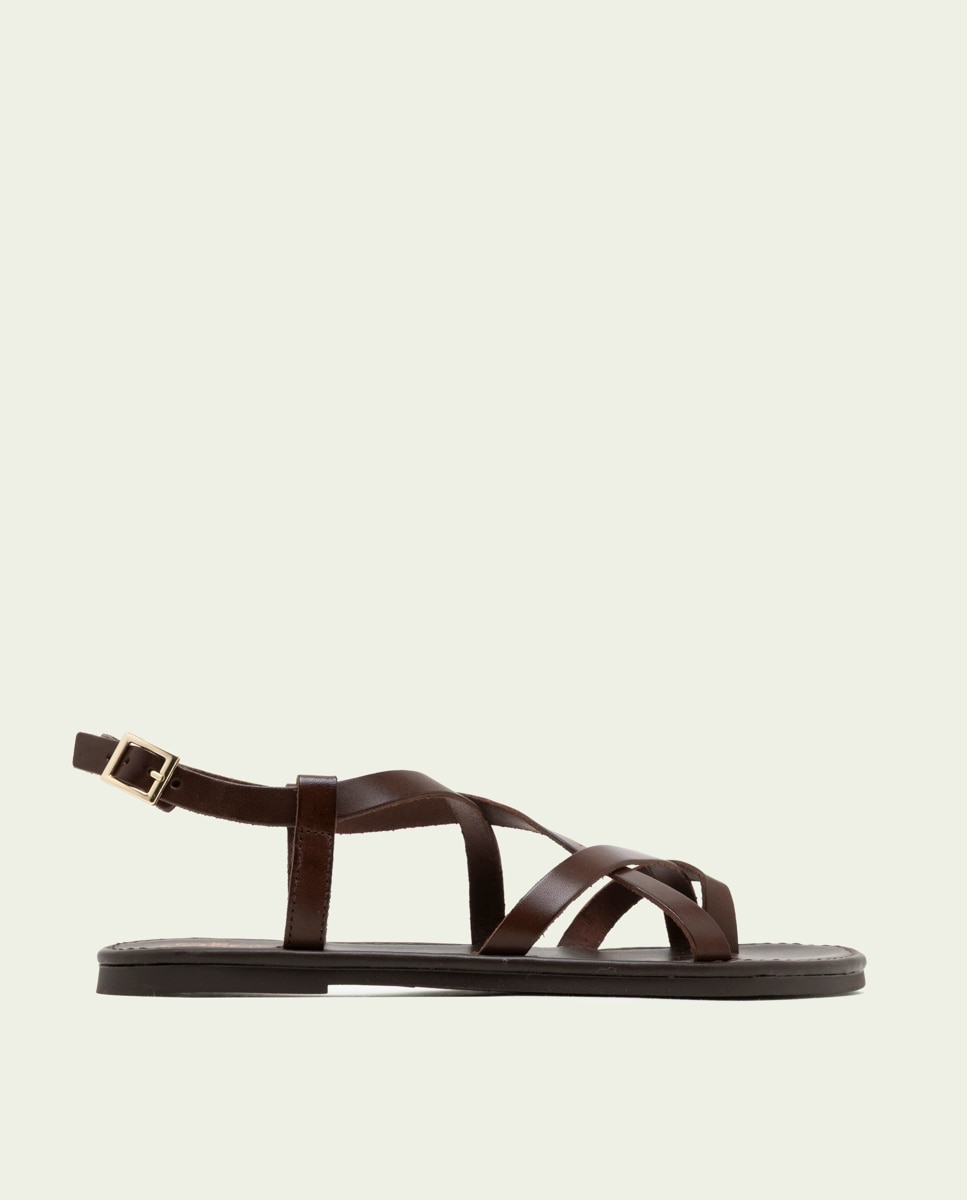 Sandalias de dedo de mujer de piel con hebilla - Porronet - Marrón oscuro Marrón oscuro-1