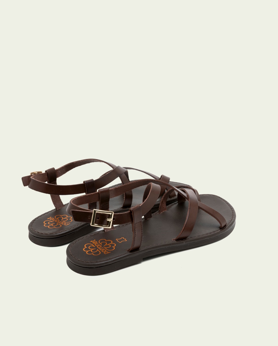 Sandalias de dedo de mujer de piel con hebilla - Porronet - Marrón oscuro Marrón oscuro-2
