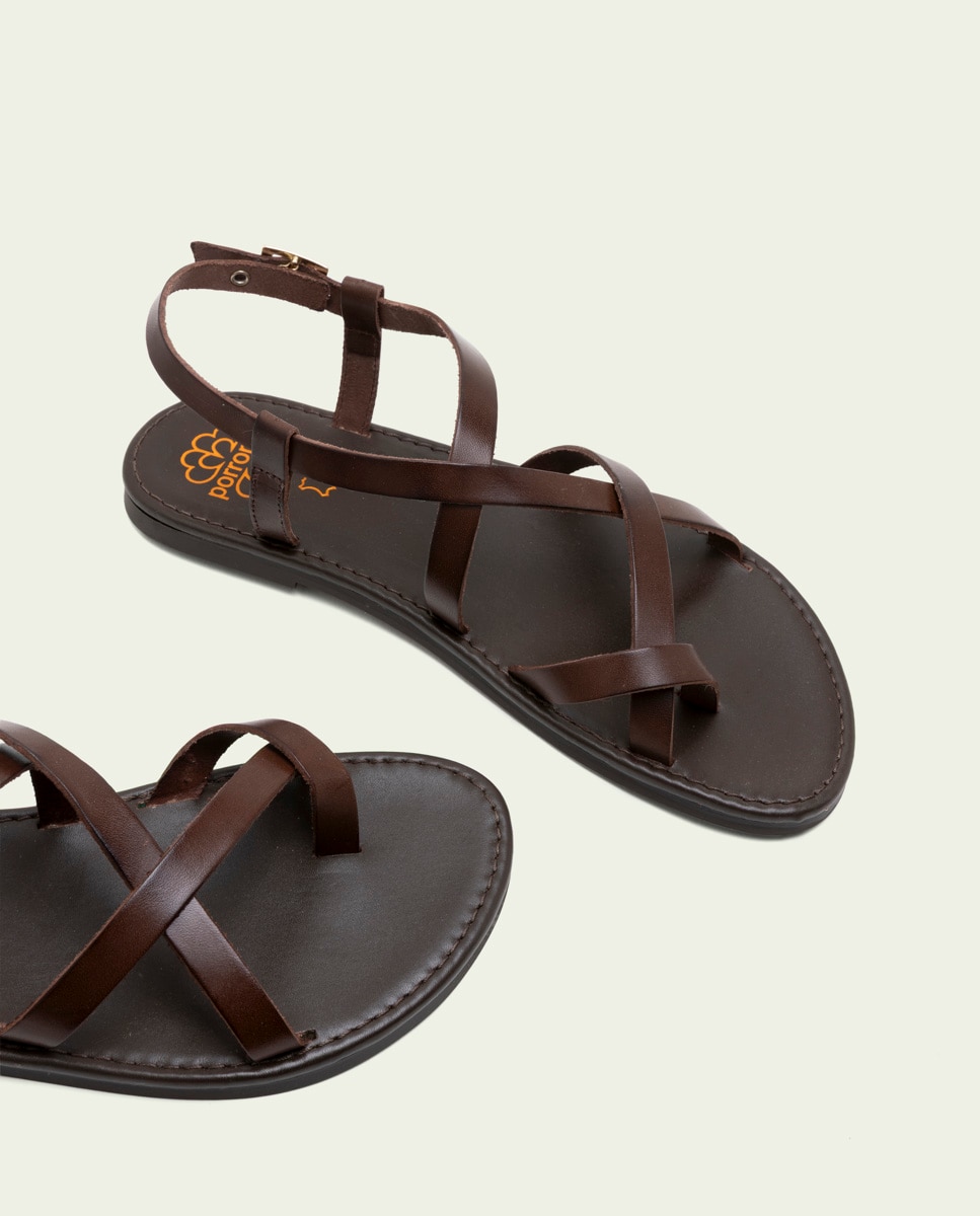 Sandalias de dedo de mujer de piel con hebilla - Porronet - Marrón oscuro Marrón oscuro-4