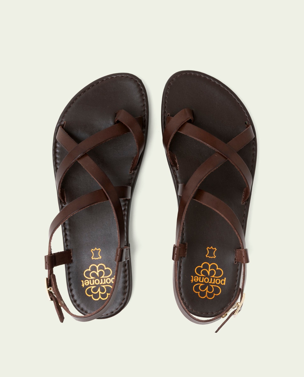 Sandalias de dedo de mujer de piel con hebilla - Porronet - Marrón oscuro Marrón oscuro-5