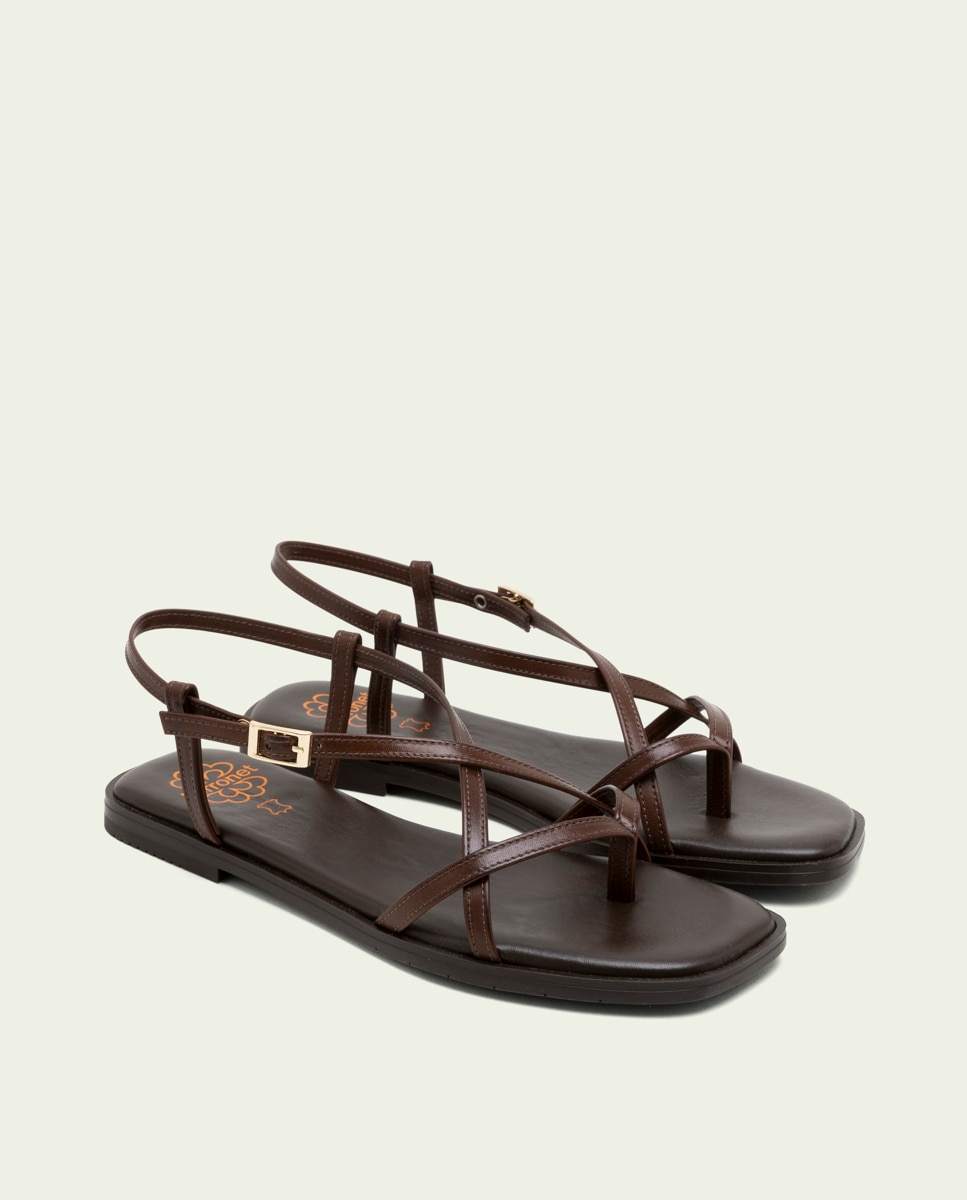 Sandalias de dedo de mujer de piel con hebilla - Porronet - Marrón oscuro Marrón oscuro-3