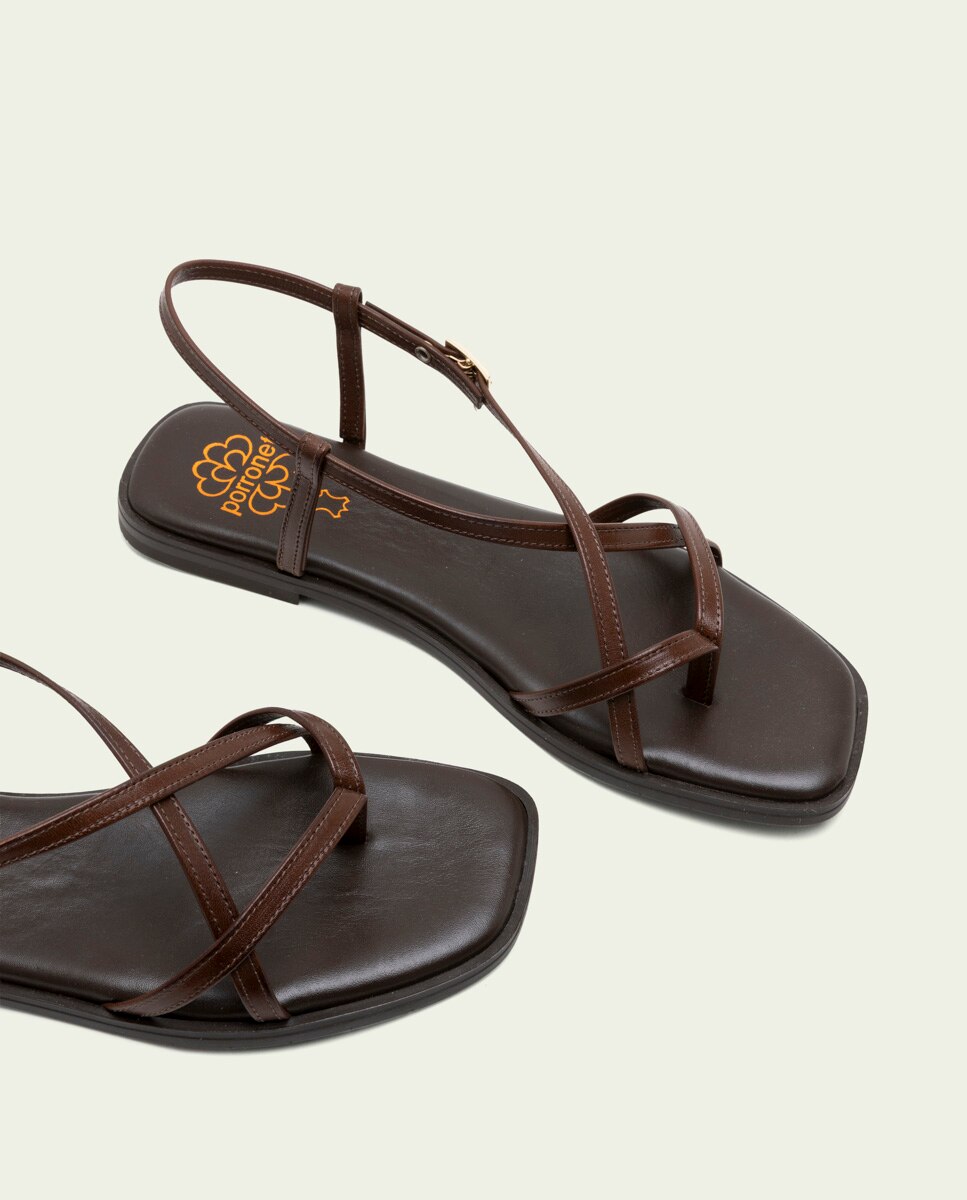Sandalias de dedo de mujer de piel con hebilla - Porronet - Marrón oscuro Marrón oscuro-4