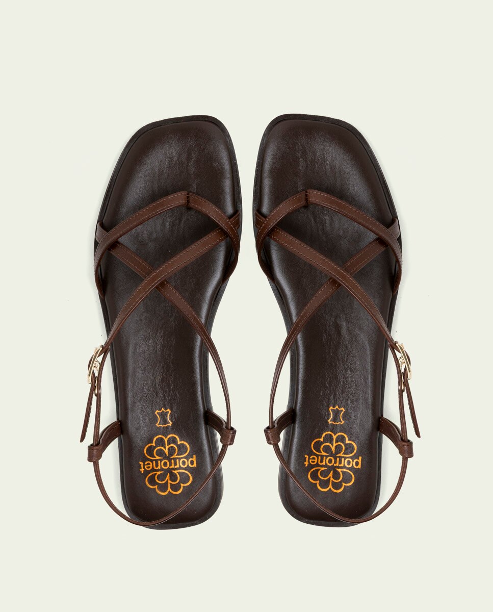Sandalias de dedo de mujer de piel con hebilla - Porronet - Marrón oscuro Marrón oscuro-5
