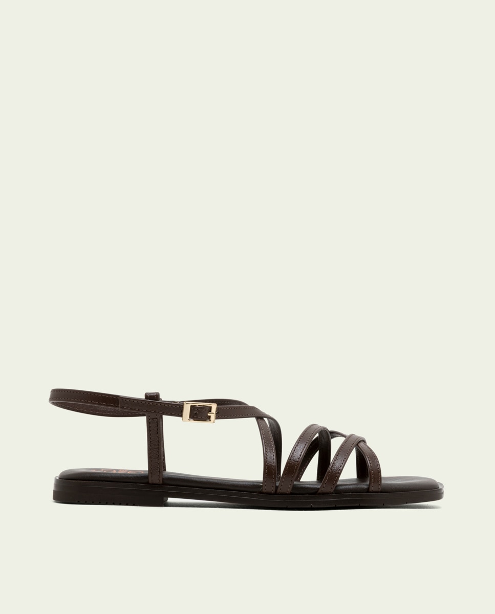 Sandalias de tiras de mujer de piel con hebilla - Porronet - Marrón oscuro Marrón oscuro-1