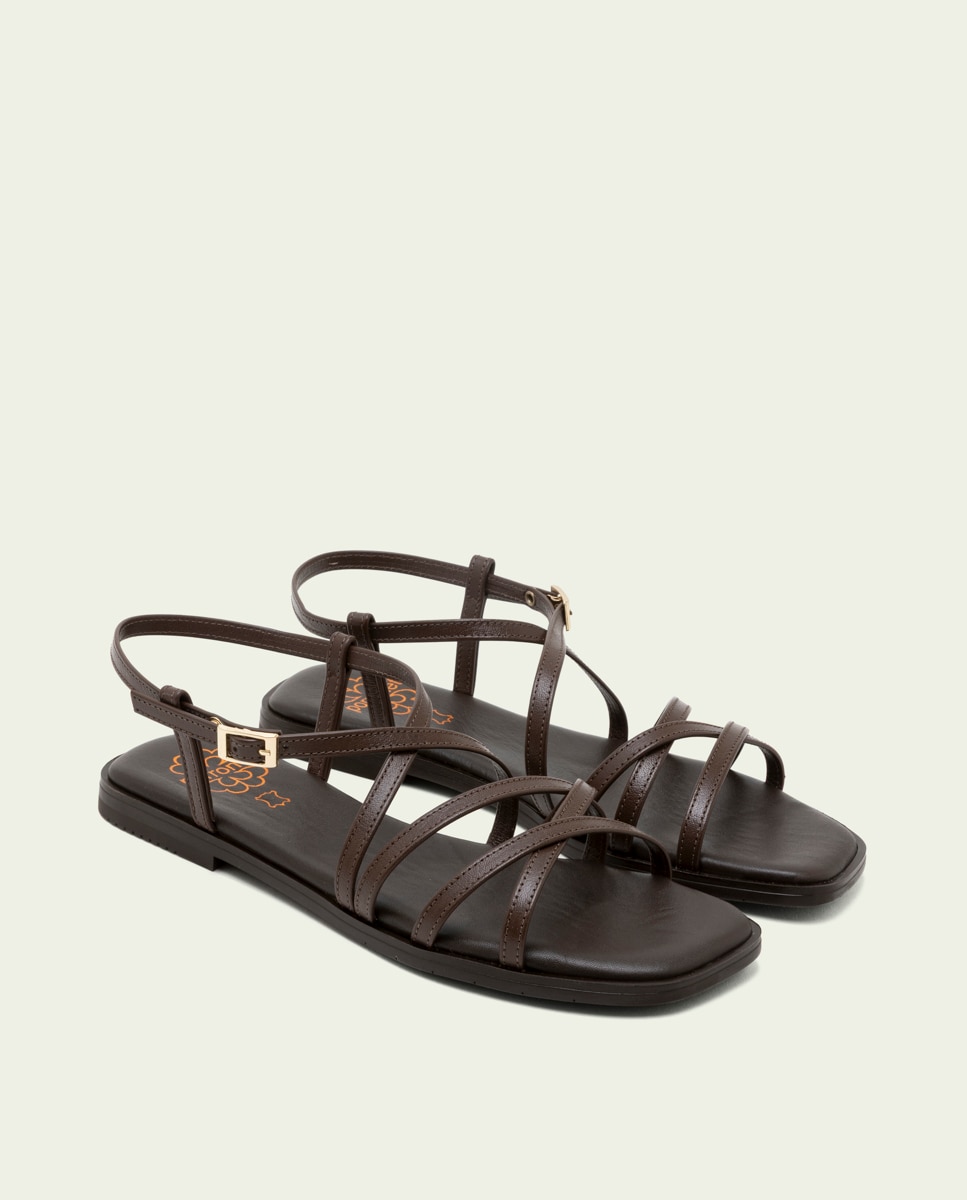 Sandalias de tiras de mujer de piel con hebilla - Porronet - Marrón oscuro Marrón oscuro-4