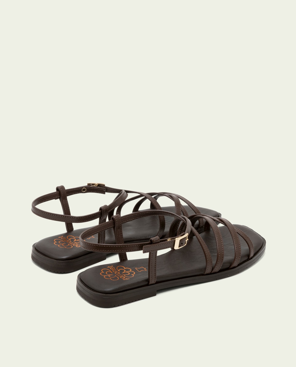Sandalias de tiras de mujer de piel con hebilla - Porronet - Marrón oscuro Marrón oscuro-3