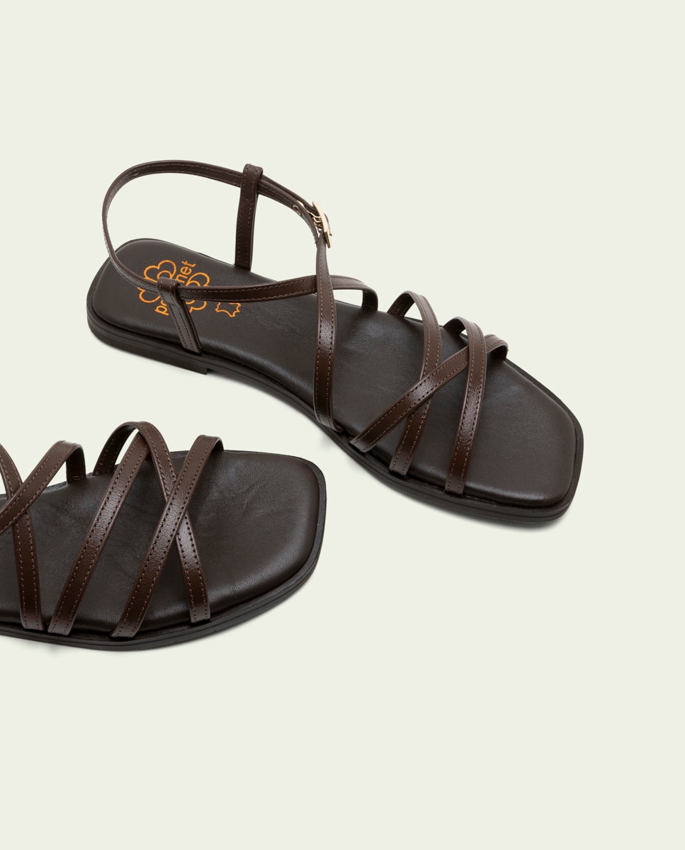 Sandalias de tiras de mujer de piel con hebilla - Porronet - Marrón oscuro Marrón oscuro-5