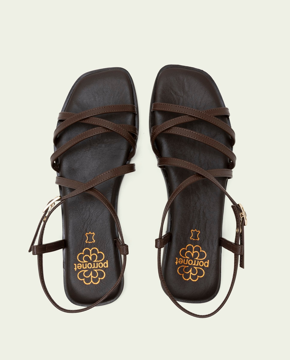 Sandalias de tiras de mujer de piel con hebilla - Porronet - Marrón oscuro Marrón oscuro-2