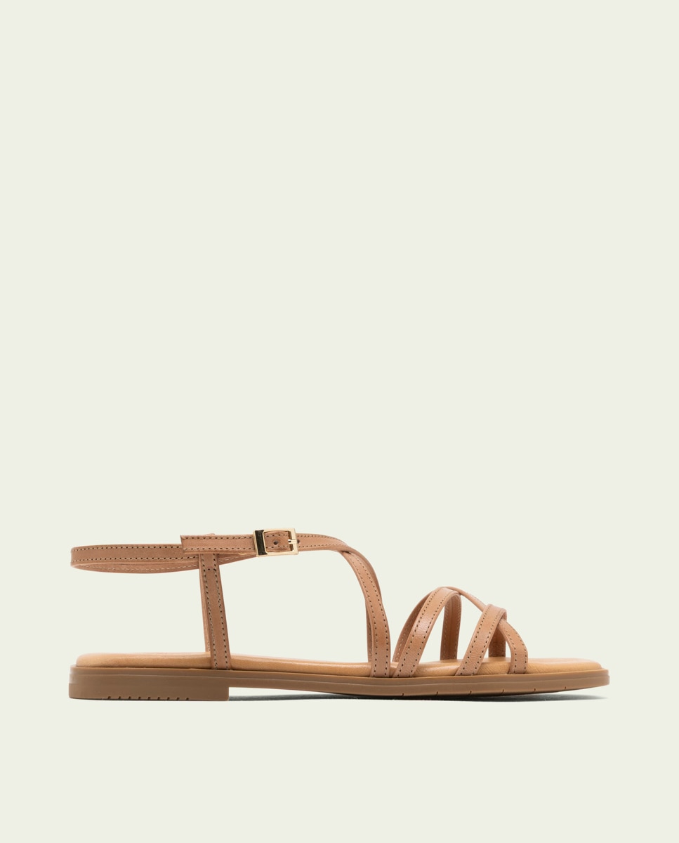 Imagen 0 de Sandalias de tiras de mujer de piel con hebilla Marrón oscuro