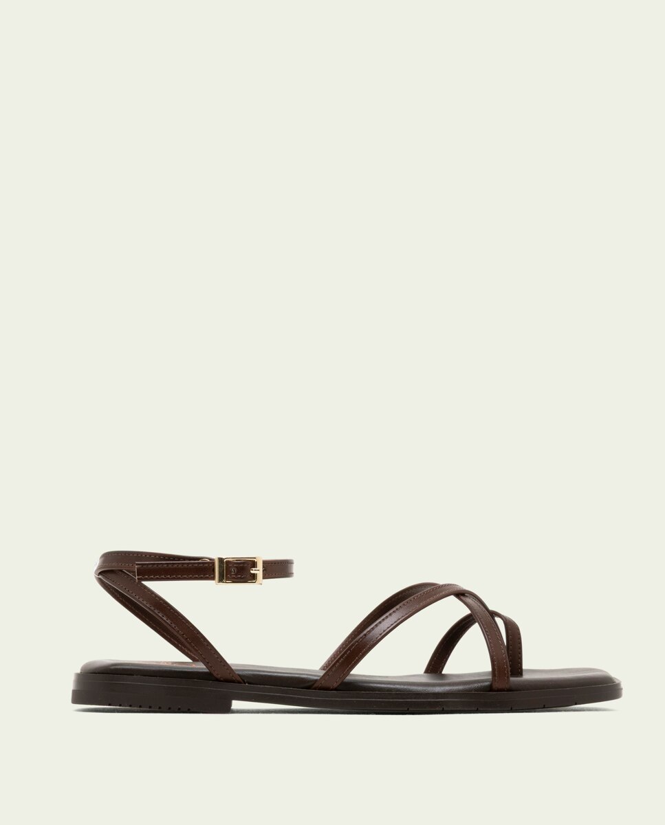 Sandalias de dedo de tiras de mujer de piel con hebilla - Porronet - Marrón oscuro Marrón oscuro-1