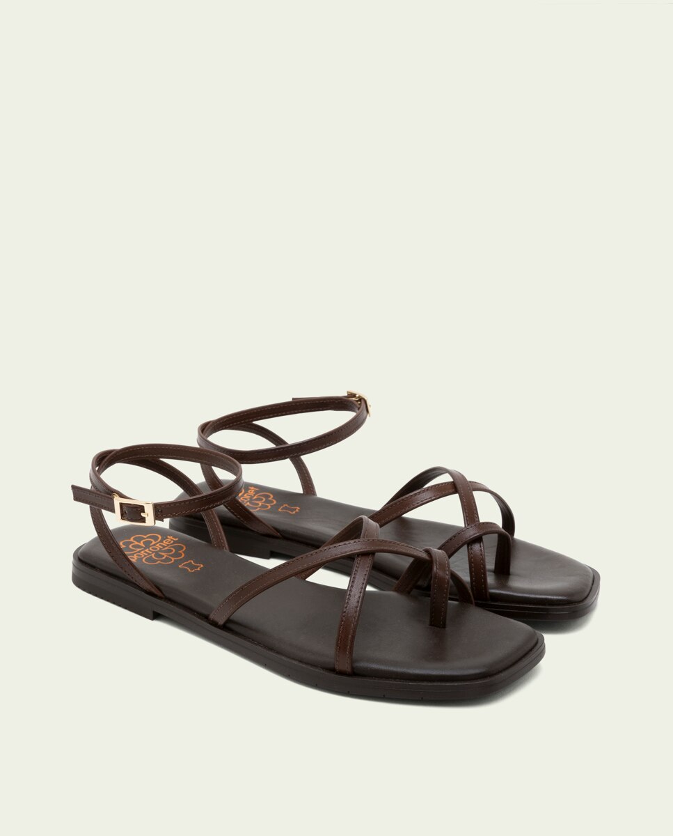 Sandalias de dedo de tiras de mujer de piel con hebilla - Porronet - Marrón oscuro Marrón oscuro-3