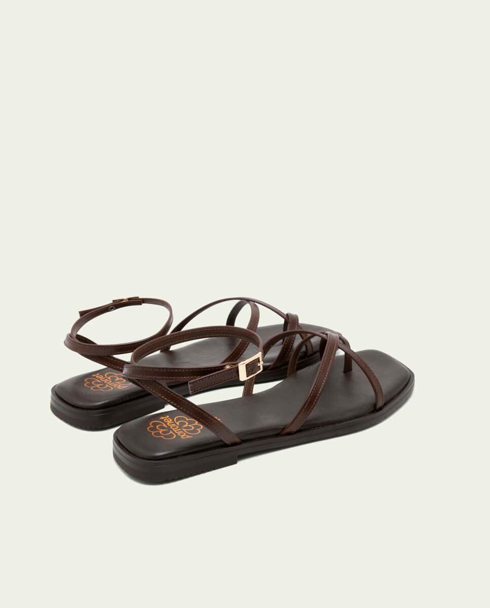 Sandalias de dedo de tiras de mujer de piel con hebilla - Porronet - Marrón oscuro Marrón oscuro-2