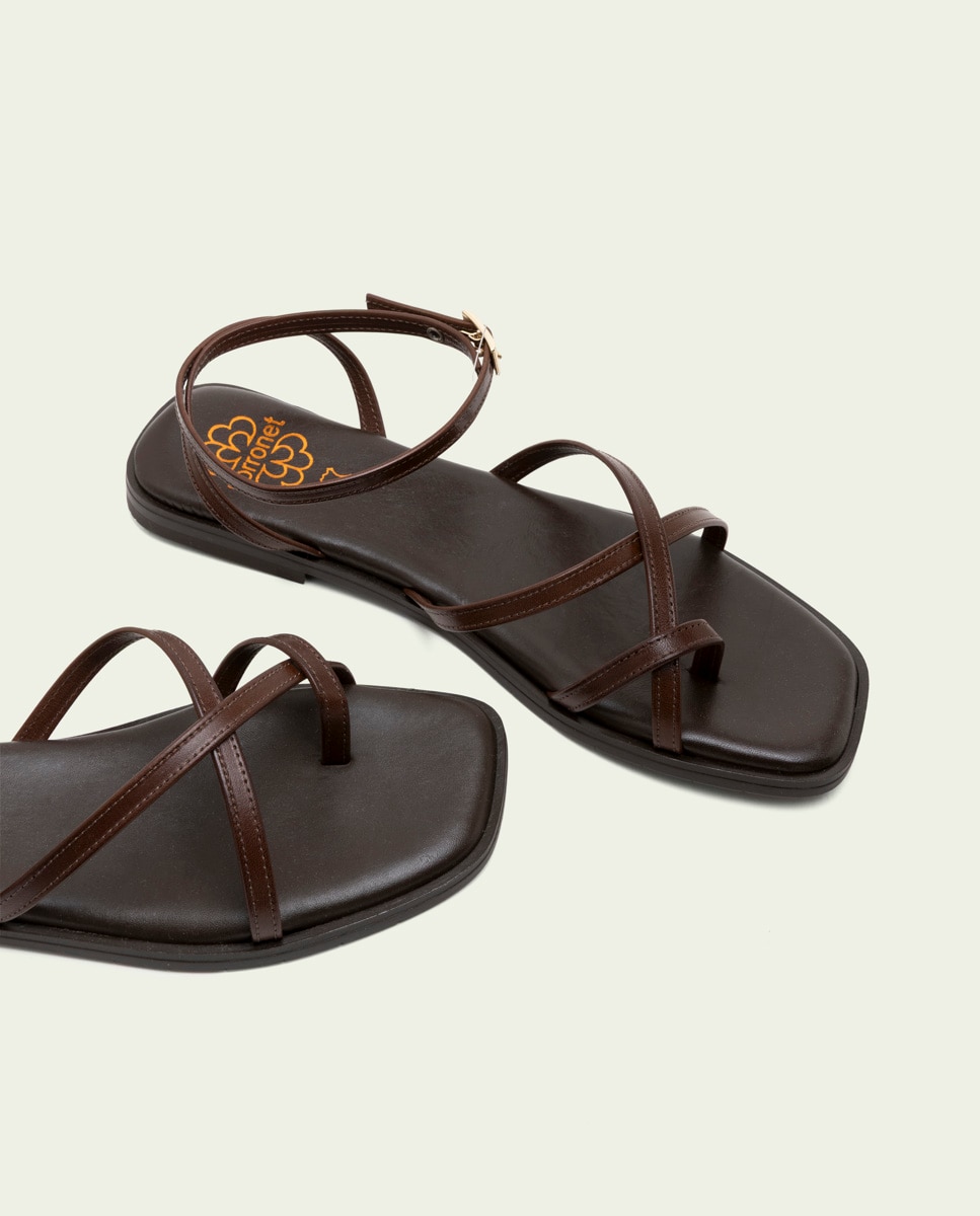 Sandalias de dedo de tiras de mujer de piel con hebilla - Porronet - Marrón oscuro Marrón oscuro-4