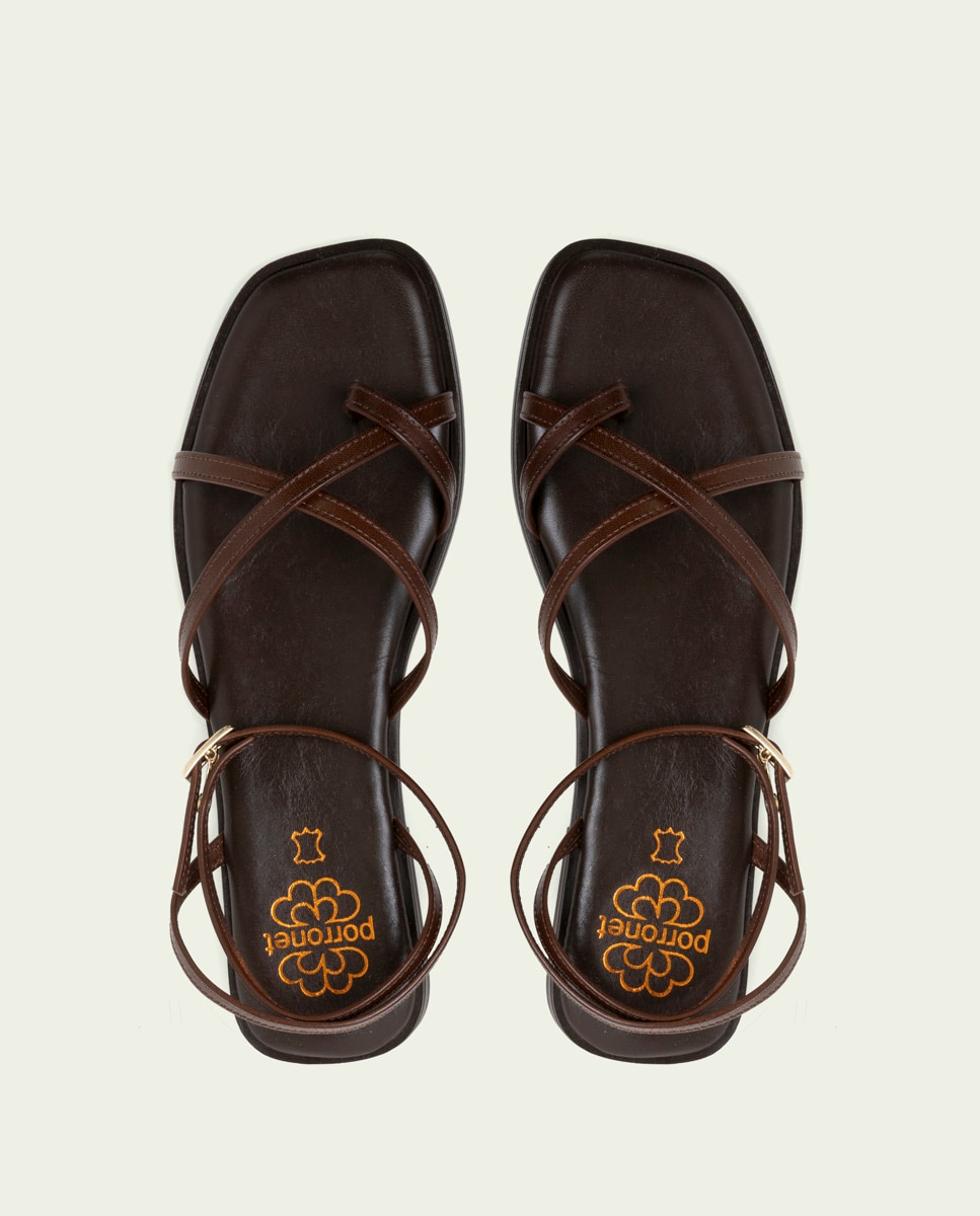Sandalias de dedo de tiras de mujer de piel con hebilla - Porronet - Marrón oscuro Marrón oscuro-5