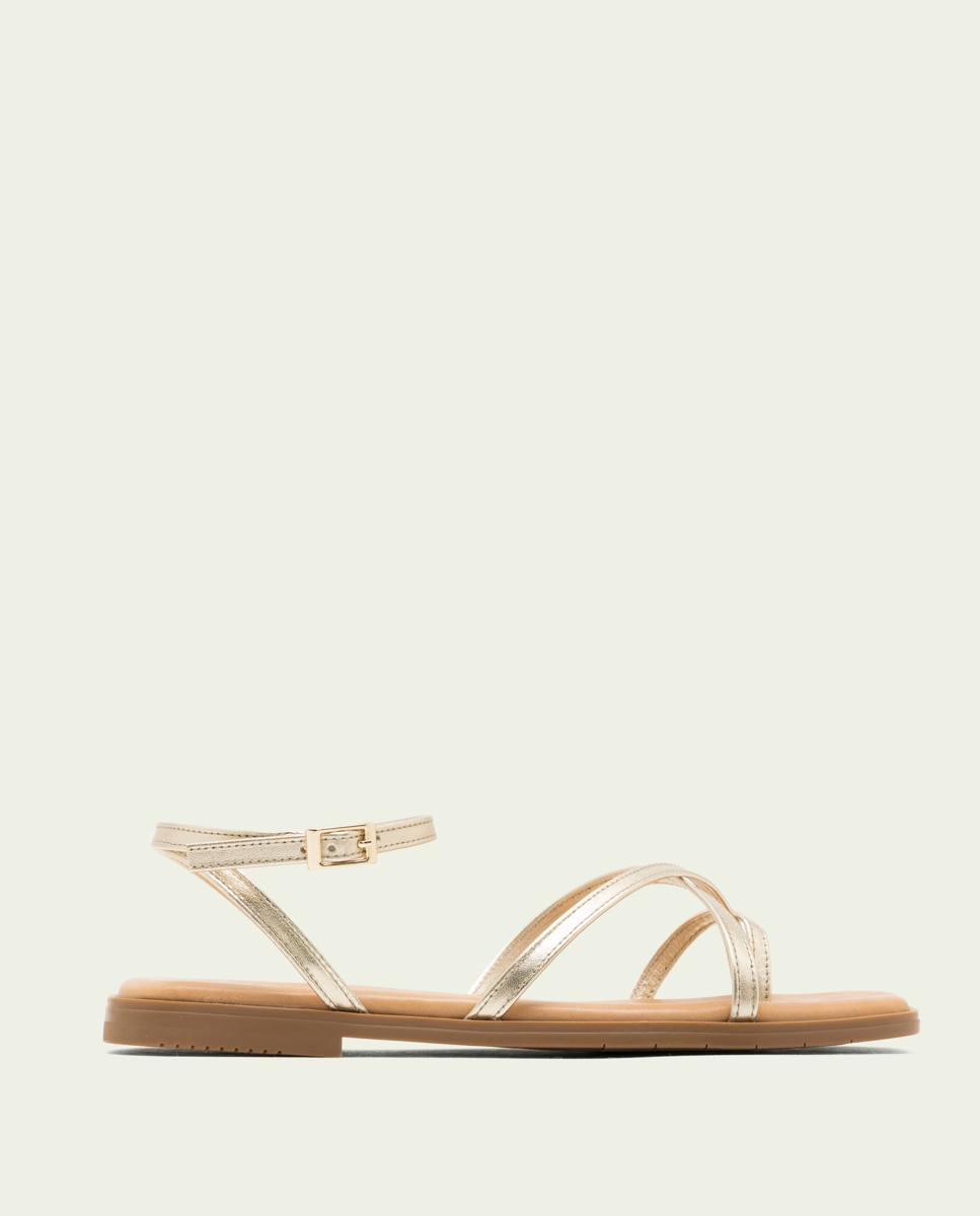 Imagen 0 de Sandalias de dedo de tiras de mujer de piel con hebilla Dorado