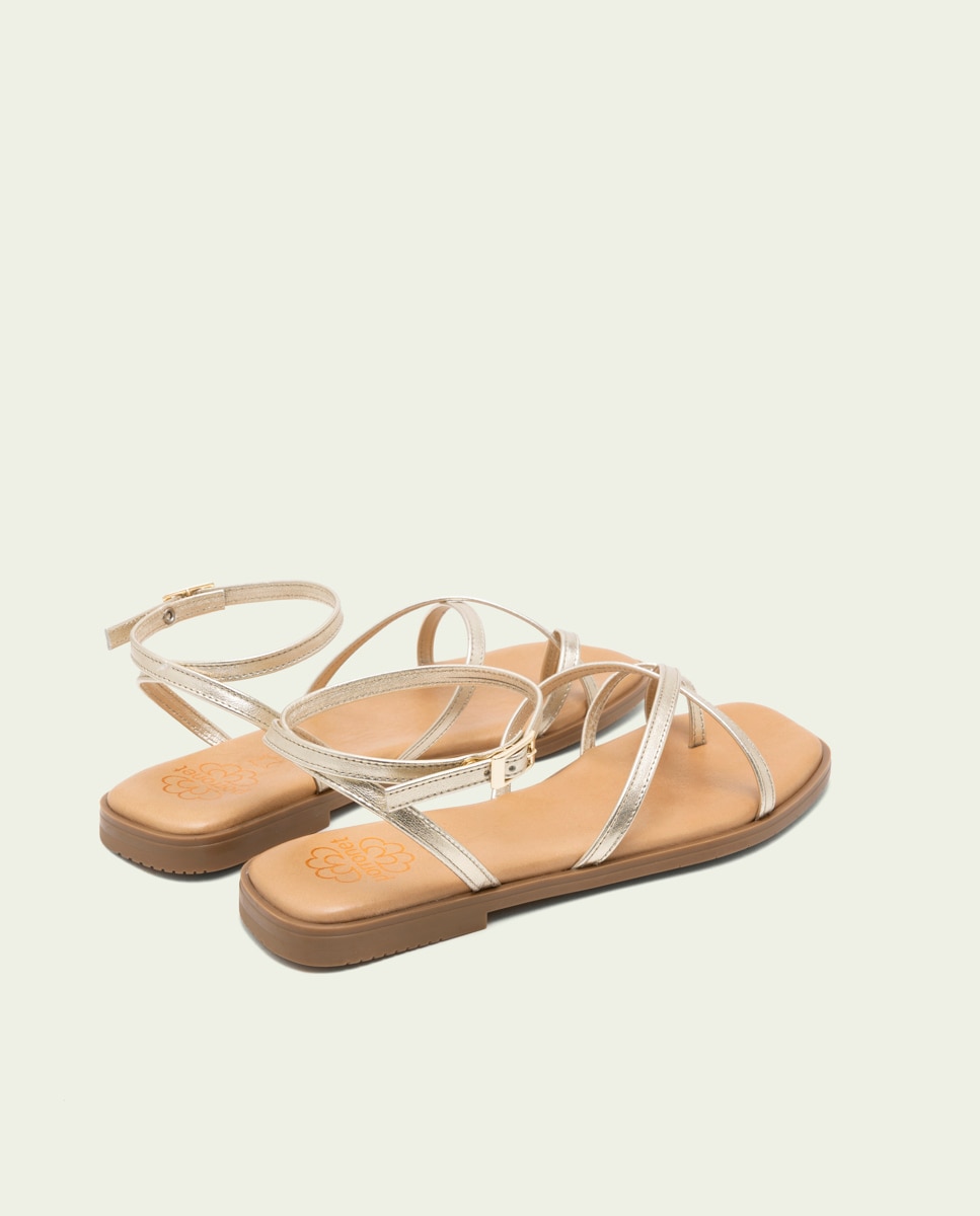 Sandalias de dedo de tiras de mujer de piel con hebilla - Porronet - Dorado Dorado-2