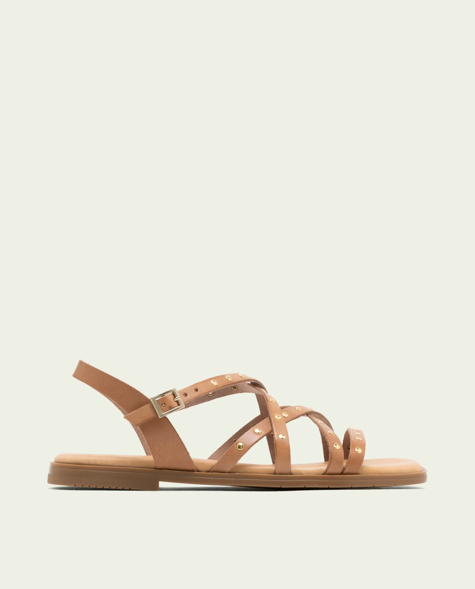 Imagen 0 de Sandalias de dedo de tiras de mujer de piel con hebilla Marrón claro