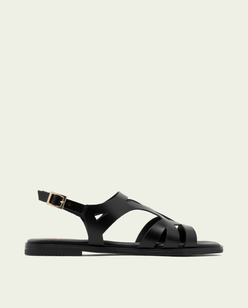 Sandalias en piel troquelada de mujer con hebilla - Porronet - Negro Negro-1