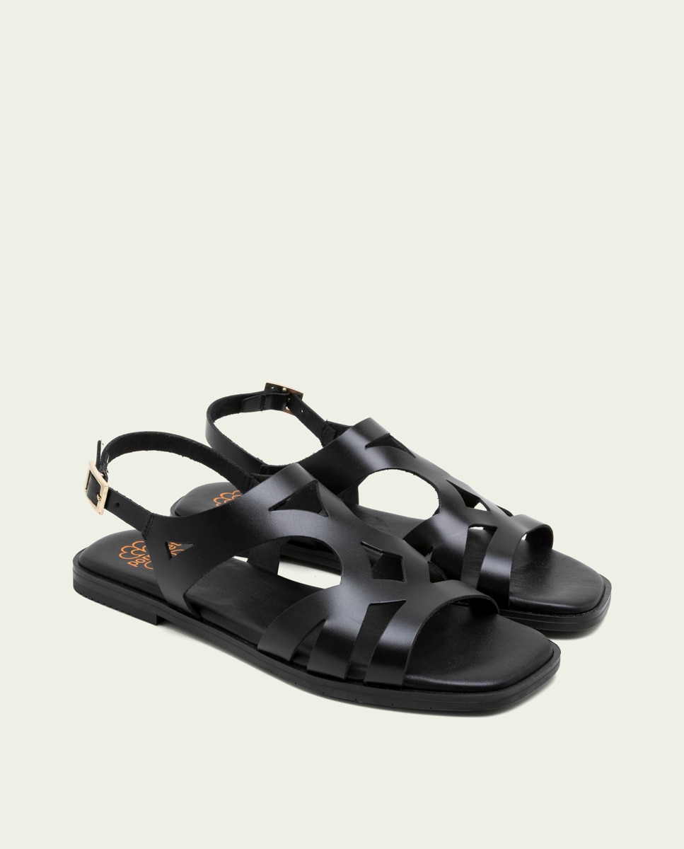 Sandalias en piel troquelada de mujer con hebilla - Porronet - Negro Negro-3