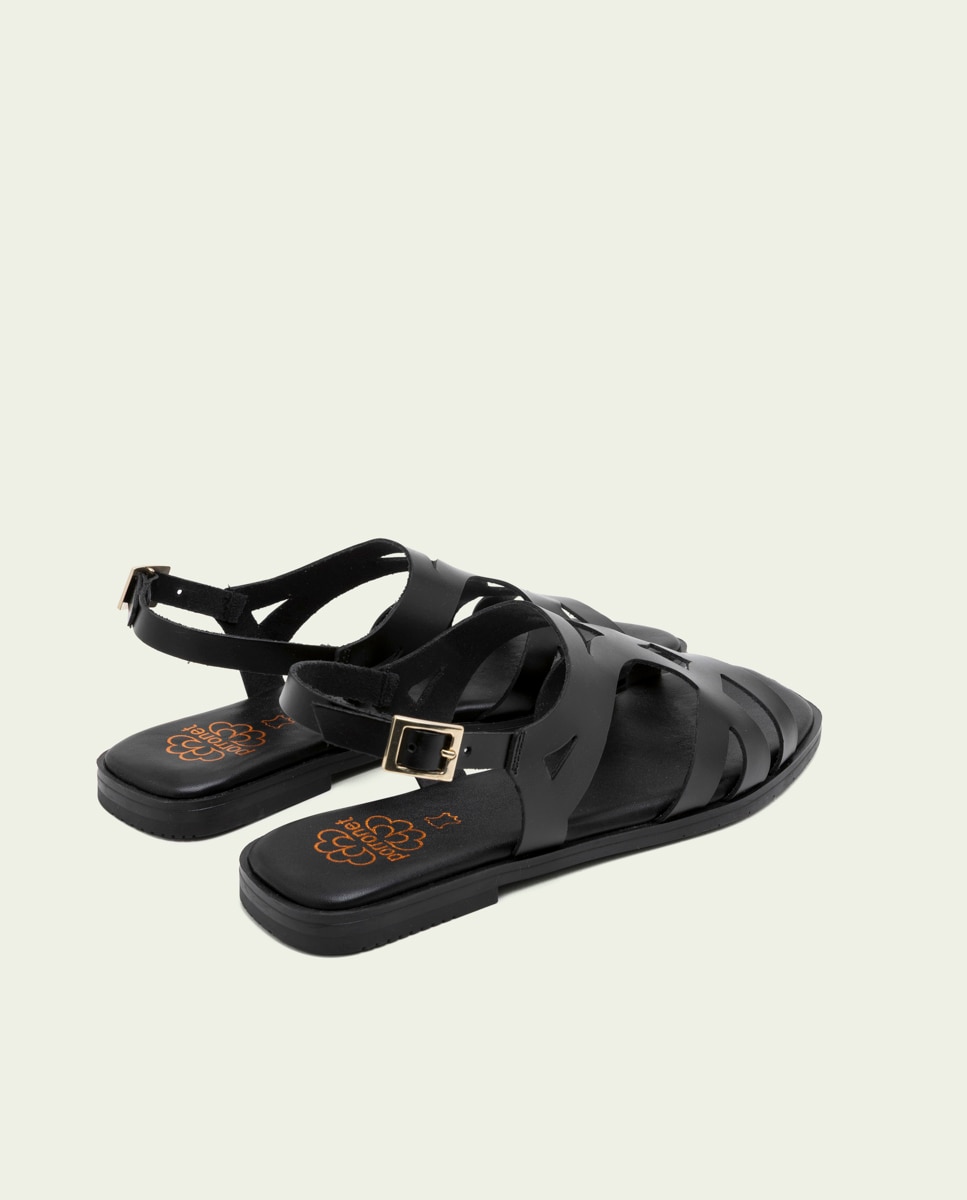 Sandalias en piel troquelada de mujer con hebilla - Porronet - Negro Negro-2