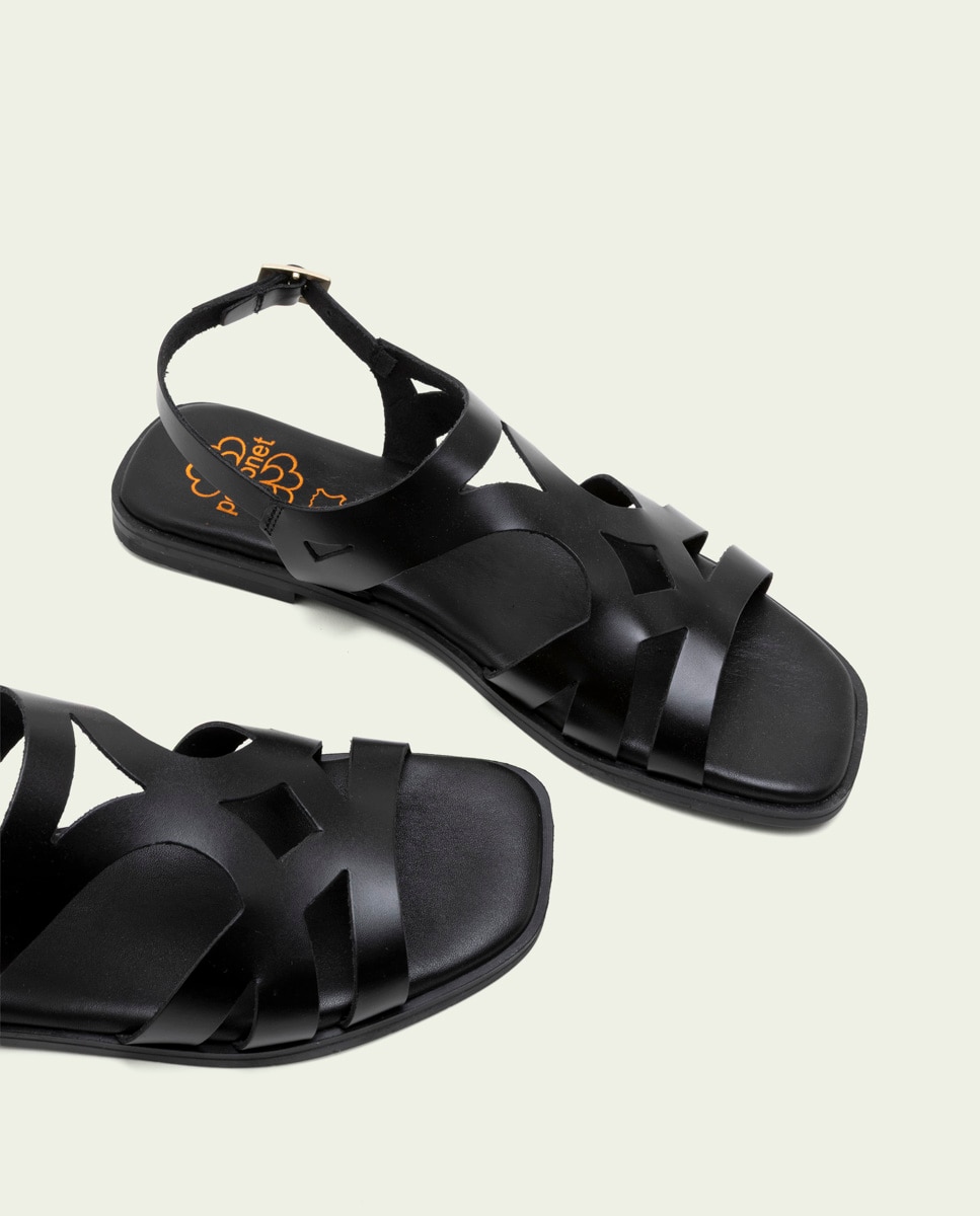 Sandalias en piel troquelada de mujer con hebilla - Porronet - Negro Negro-4