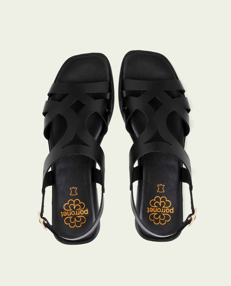 Sandalias en piel troquelada de mujer con hebilla - Porronet - Negro Negro-5