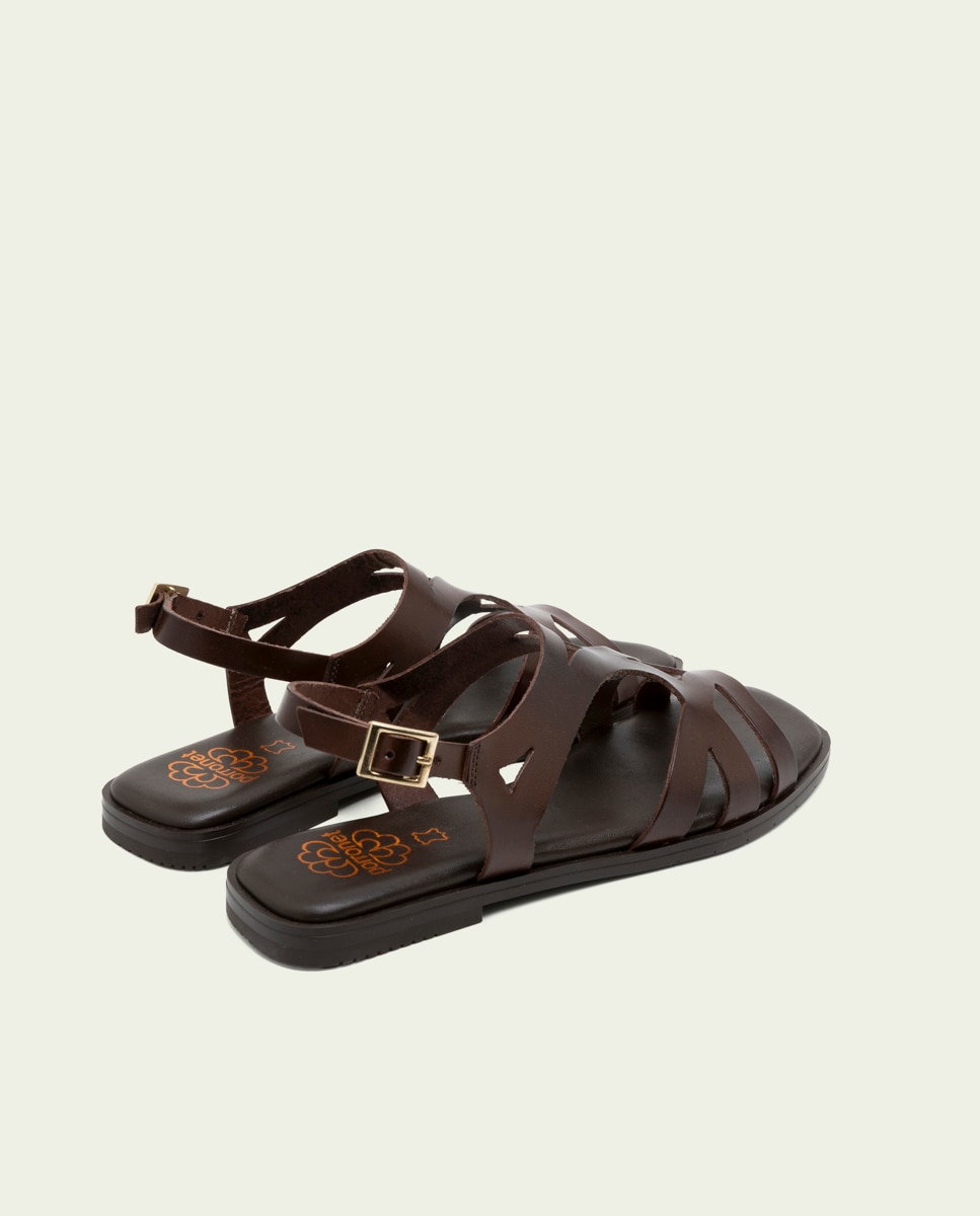 Porronet - Sandalias en piel troquelada de mujer con hebilla.