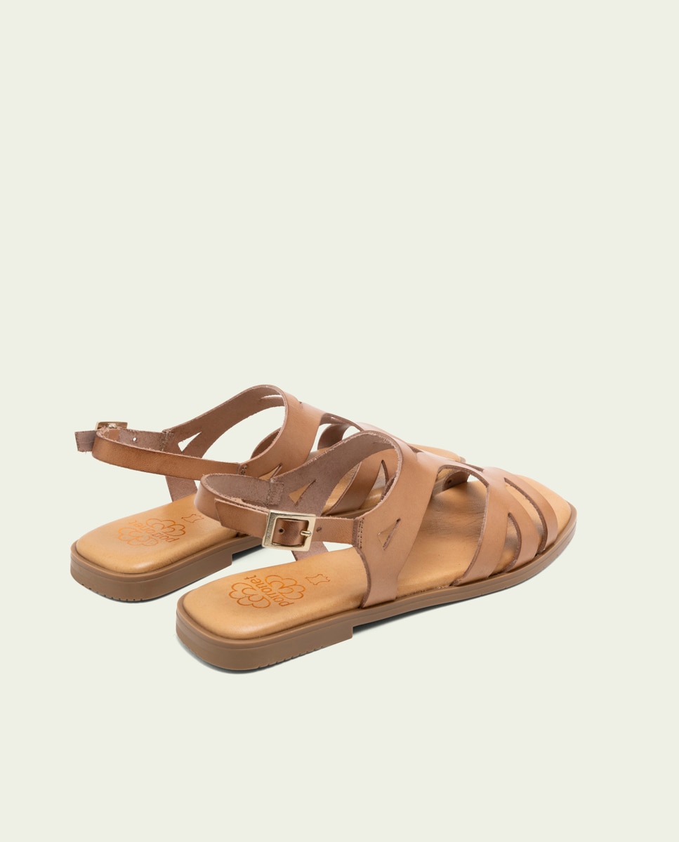 Sandalias en piel troquelada de mujer con hebilla - Porronet - Marrón claro Marrón claro-2