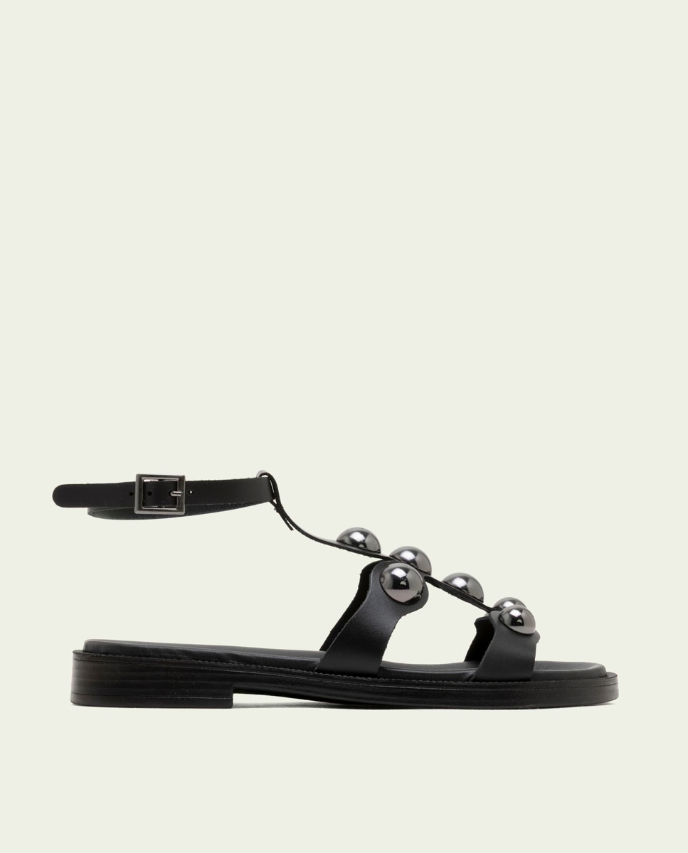 Porronet - Sandalias esclava de piel de mujer con adornos.