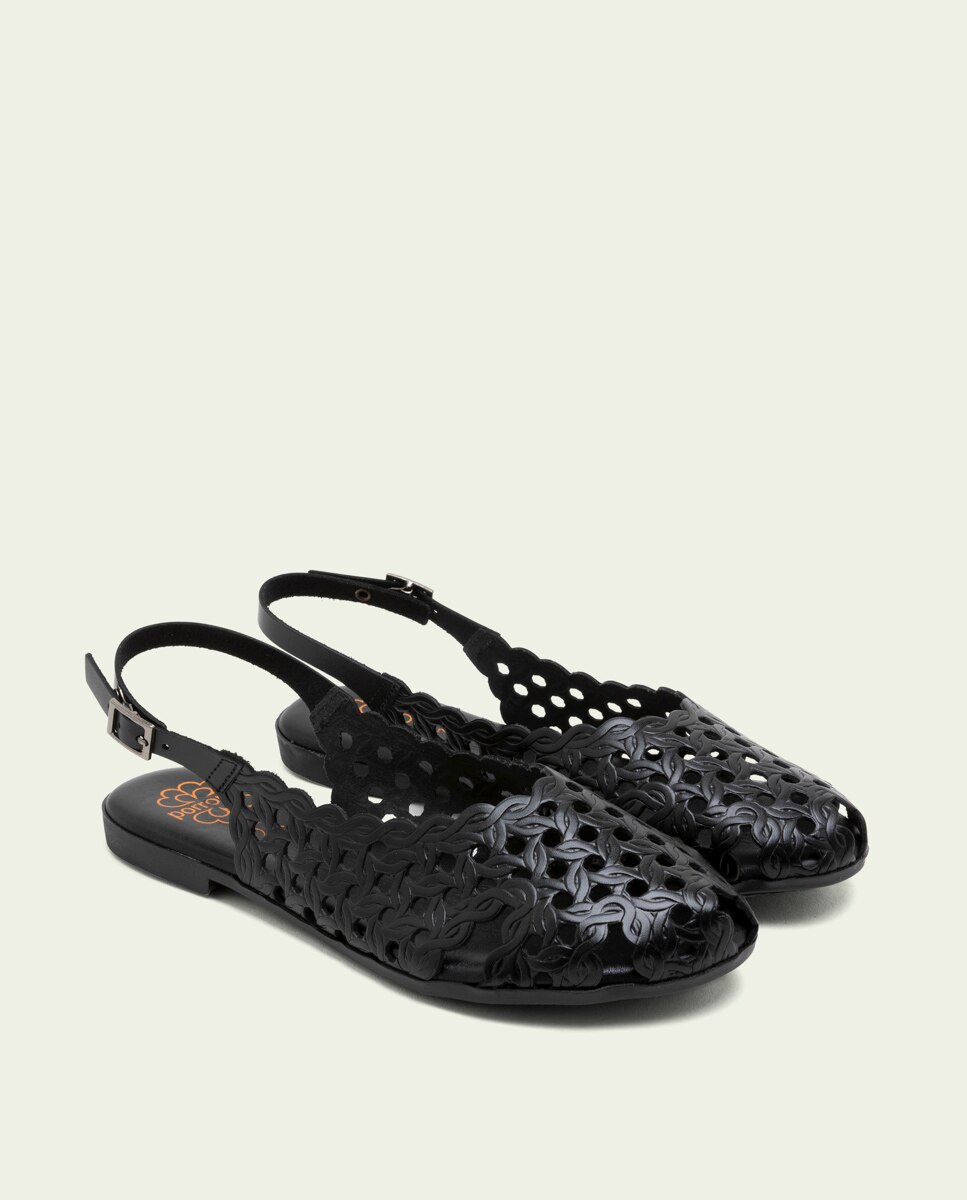Sandalia de mujer de piel con hebilla - Porronet - Negro Negro-3