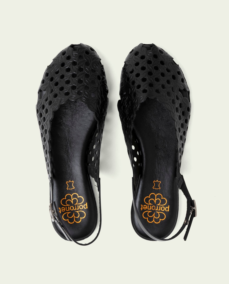 Sandalia de mujer de piel con hebilla - Porronet - Negro Negro-5