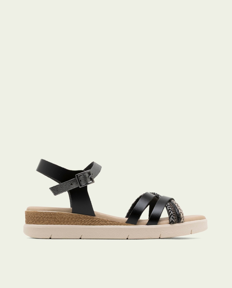 Sandalia de mujer con tiras de piel con hebilla - Porronet - Negro Negro-1