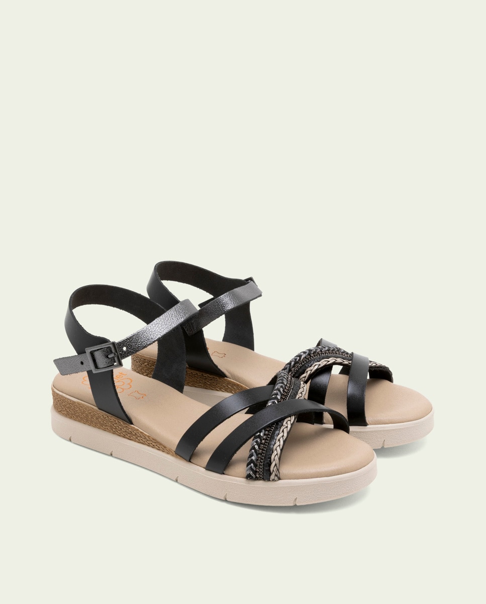 Sandalia de mujer con tiras de piel con hebilla - Porronet - Negro Negro-3