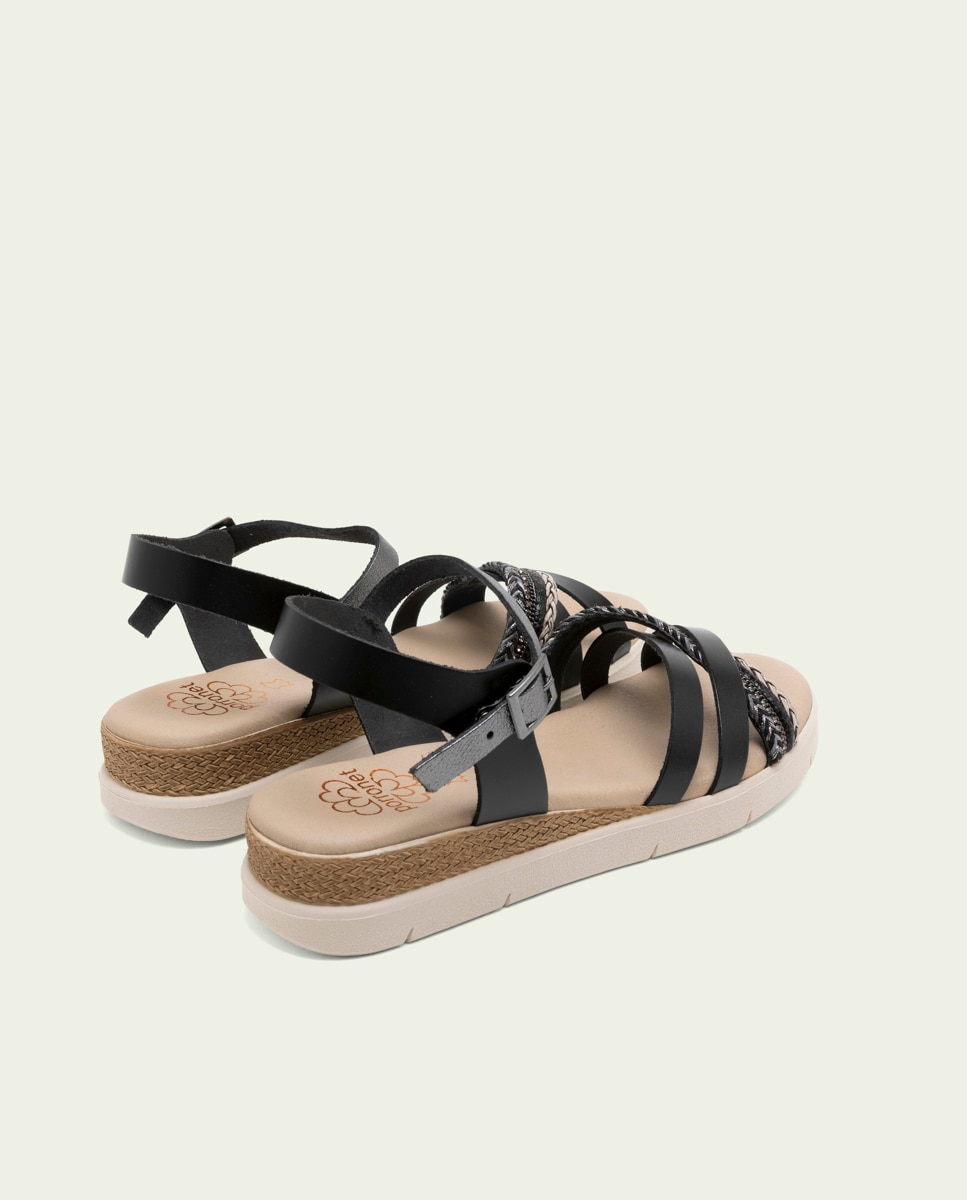 Sandalia de mujer con tiras de piel con hebilla - Porronet - Negro Negro-2