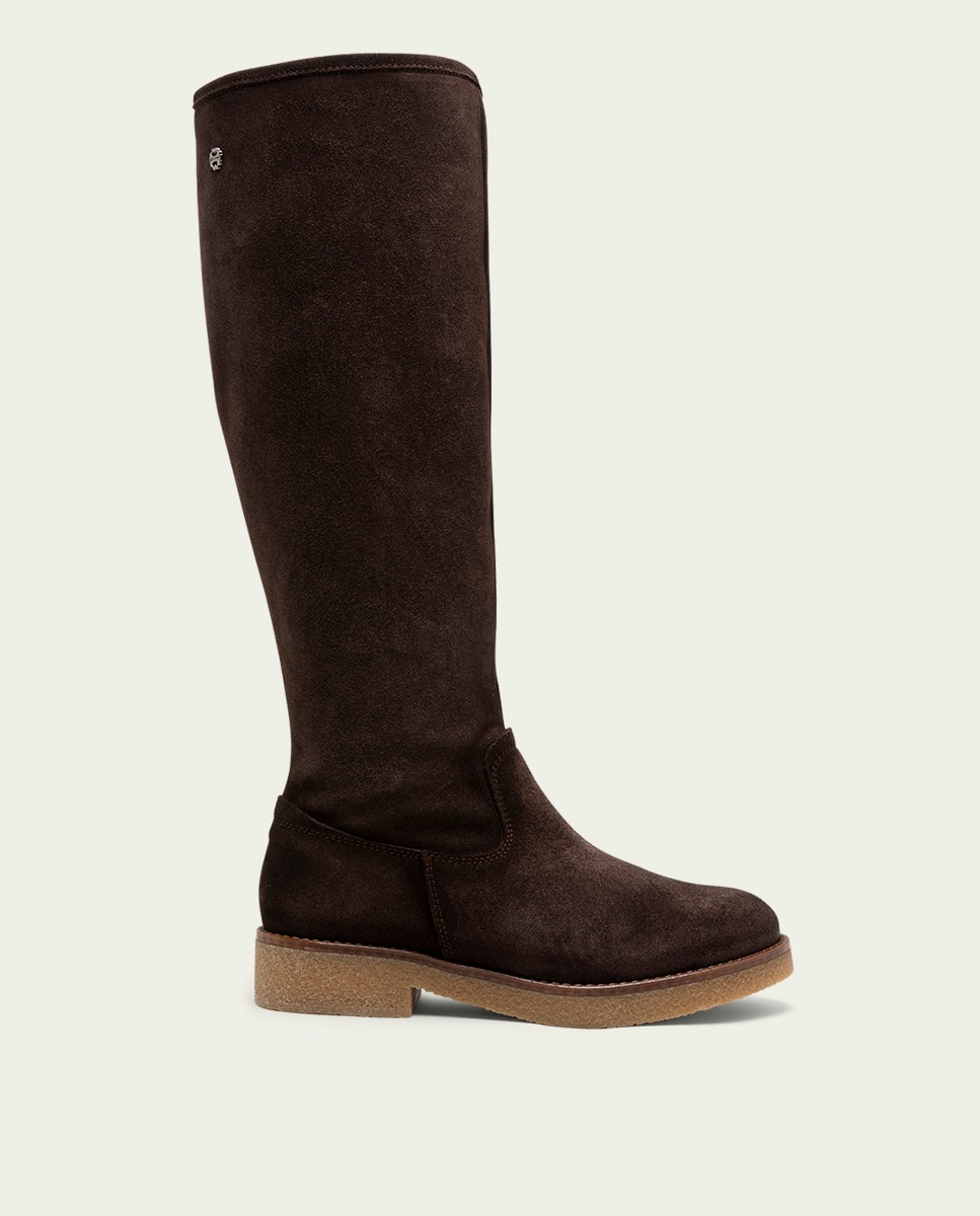 Bota alta de mujer de serraje con cremallera - Porronet - Moka Moka-1